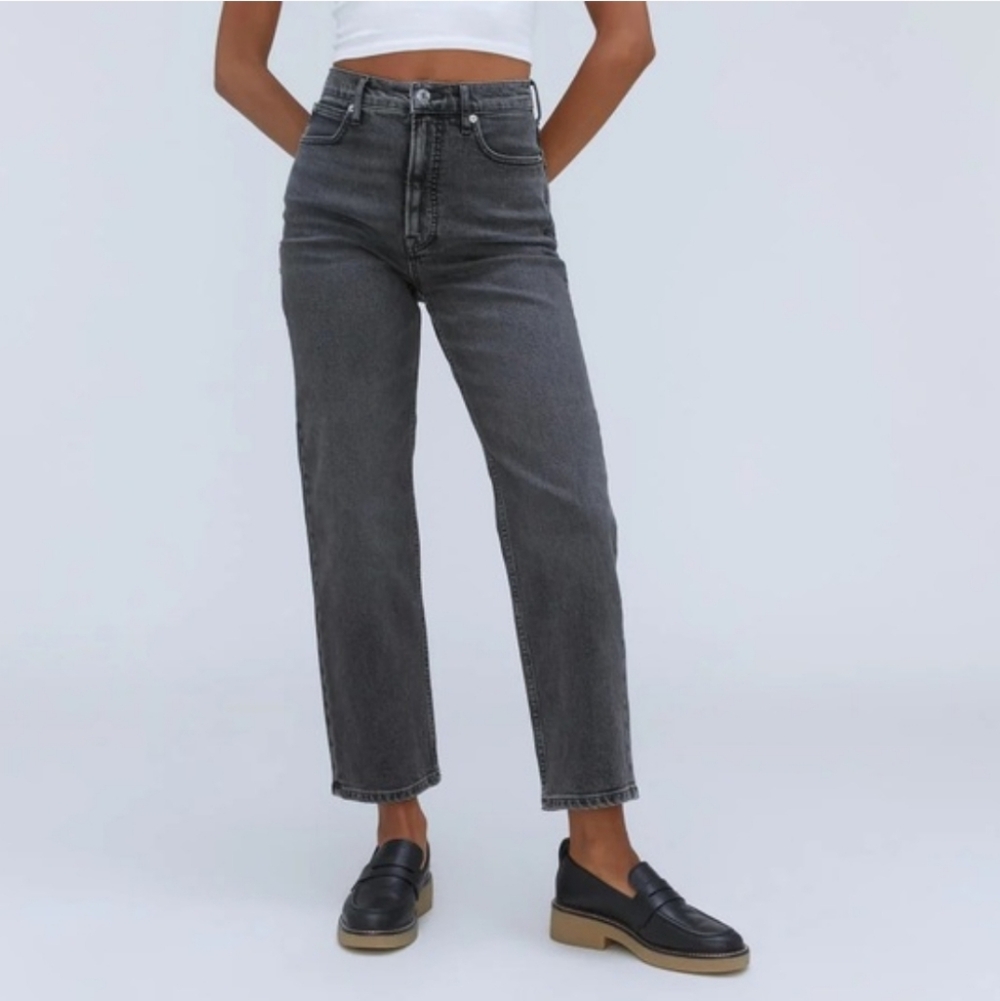 Everlane Way High Jean Washed Black Denim Straight Leg Organic Cotton Sz 29 Long